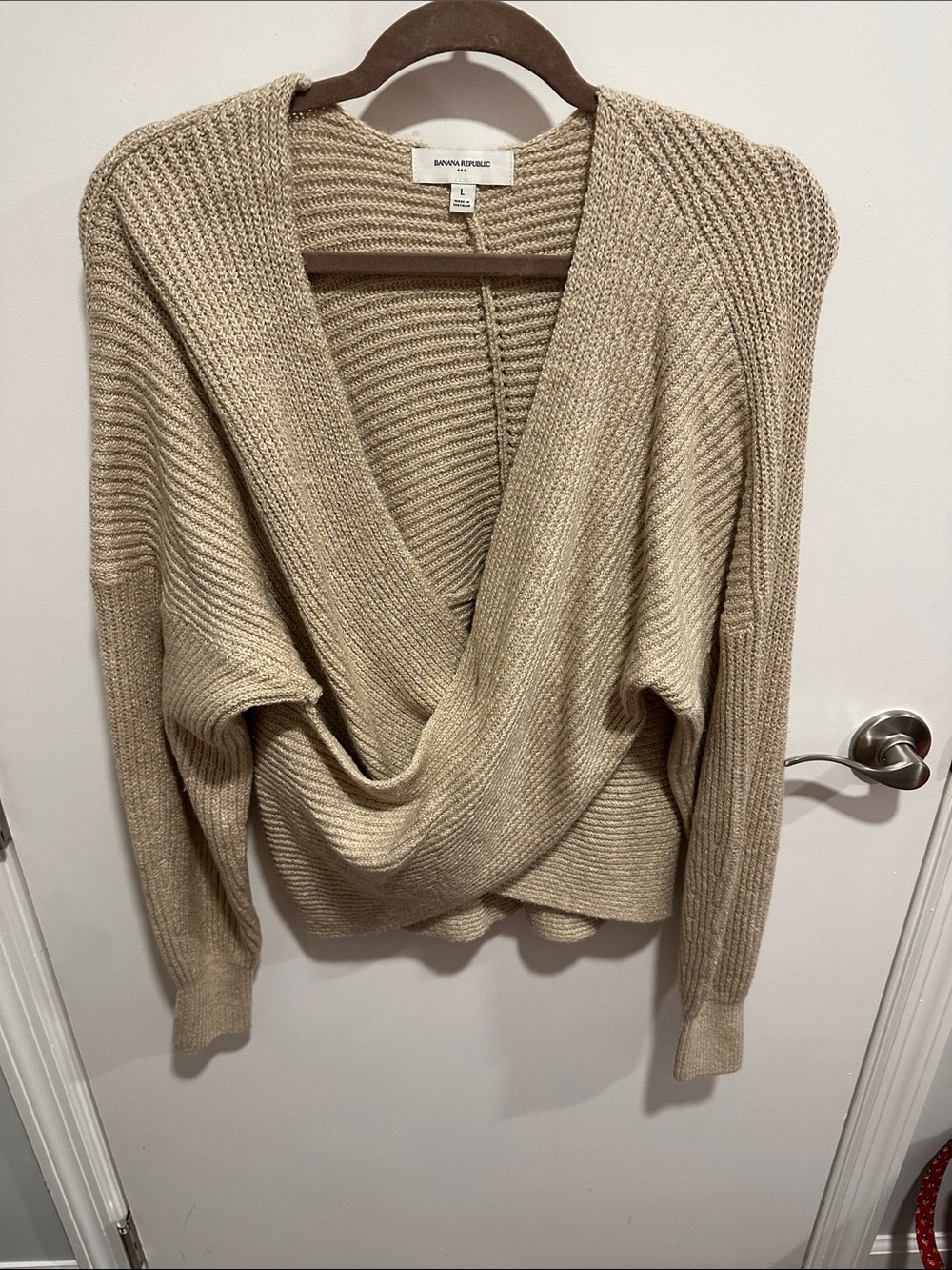 Banana Republic Tan Draped V-Neck Knit Sweater
